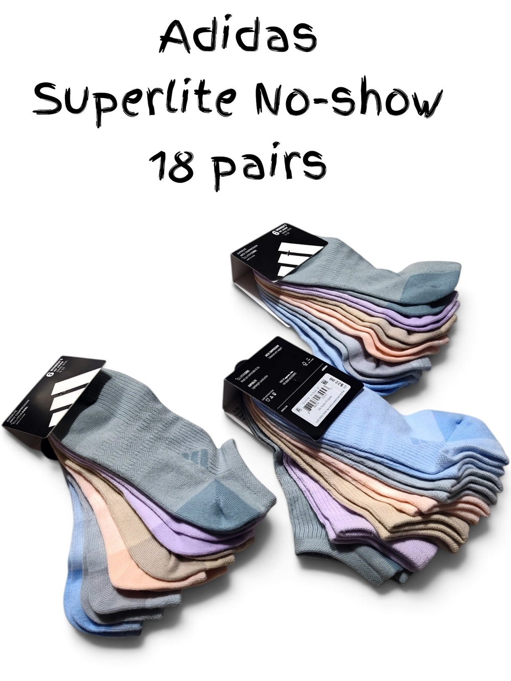 Nwt Adidas Superlite No-Show Socks - Pastel Multi (18 Pairs) Bundle